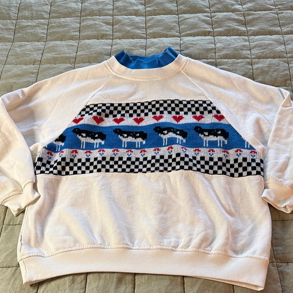 Vintage Steppingstones Sweater Sweatshirt Cow Print Fair Isle Cottagecore Large - Picture 2 of 6